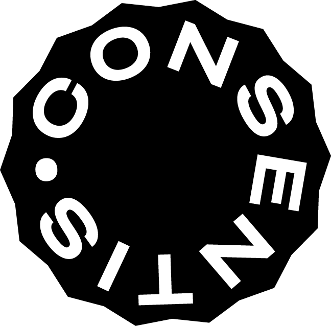 Logo « CONSENTIS » en lettres blanches disposées en cercle sur fond noir.