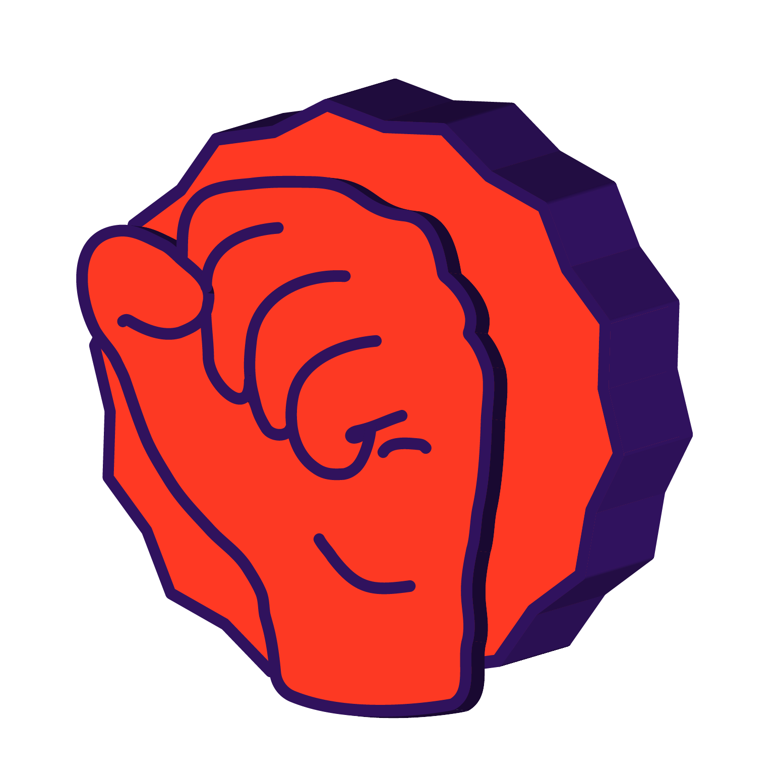 Icône d’une main fermée en poing, dessinée en rouge avec un contour violet foncé.