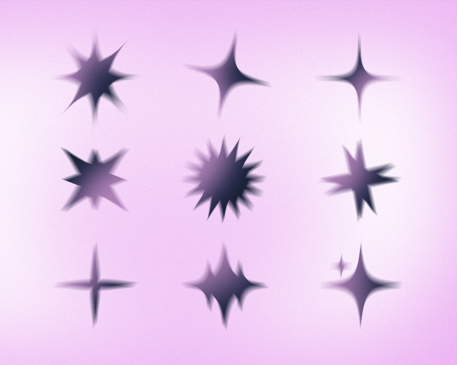 Fond rose-violet clair avec neuf formes d’étoiles gris foncé, floues, disposées en grille (trois rangées de trois).